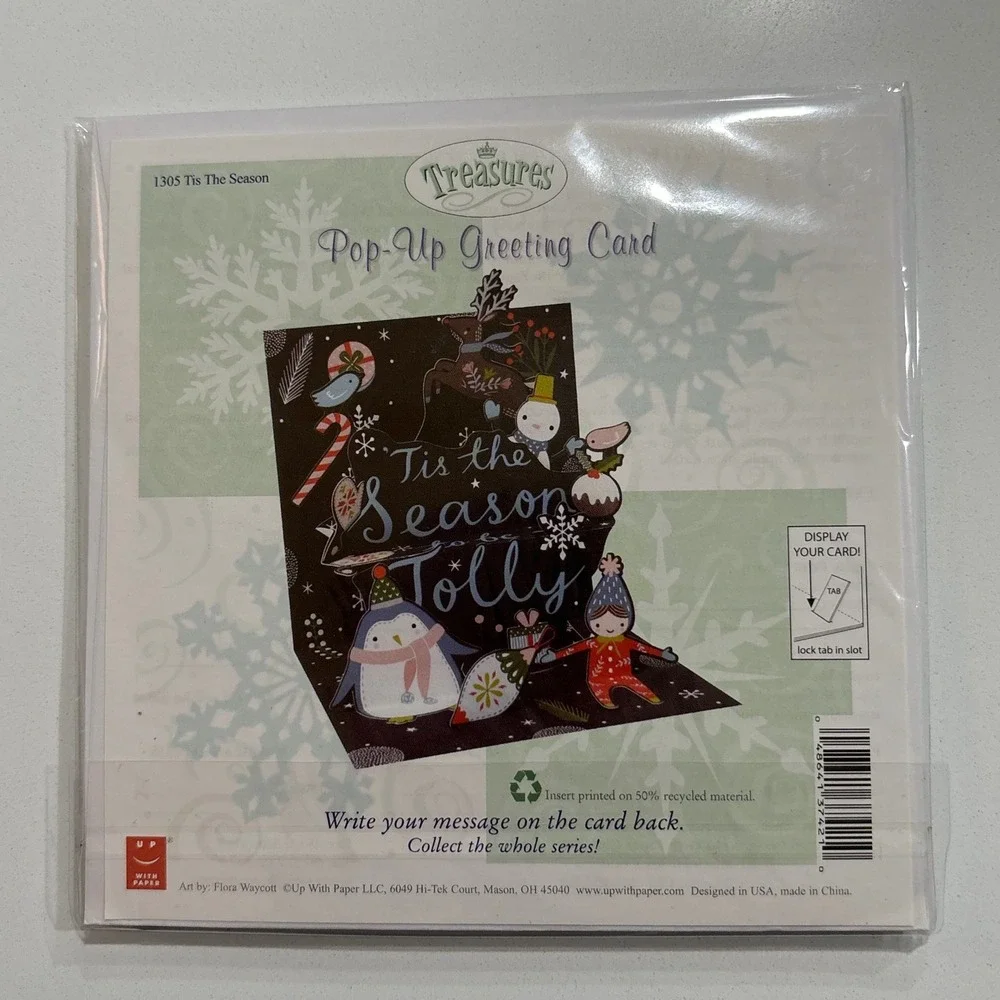 2 Treasures Pop-Up Christmas Greeting Cards‎ Reindeer Penguin New